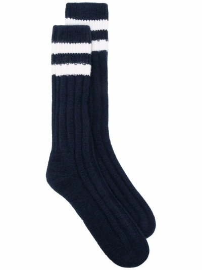Les Tien Striped Cashmere Socks In 蓝色