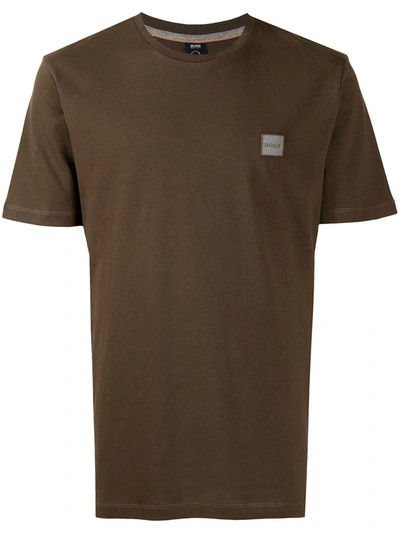 Hugo Boss Logo-patch Short-sleeve T-shirt In 褐色
