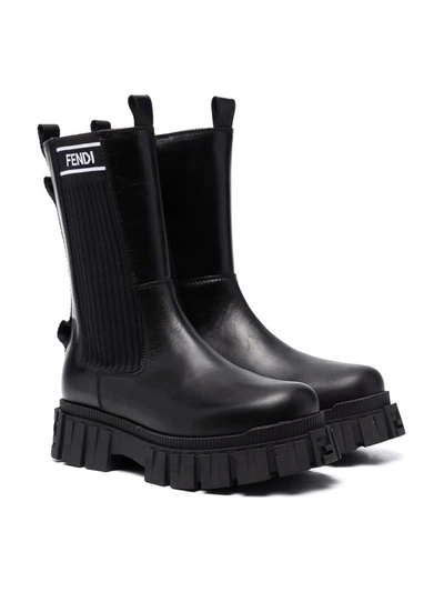 Fendi Logo Calf-length Boots In 黑色