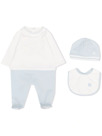 Fendi Baby Pyjamas, Hat And Bib Set In Azzurro