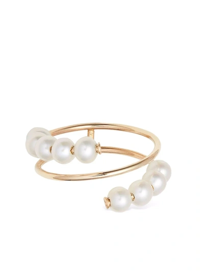 Poppy Finch 14kt Yellow Gold Double Baby Pearl Spiral Ring
