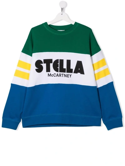 Stella Mccartney Kids' Colour-block Logo Sweatshirt In 蓝色