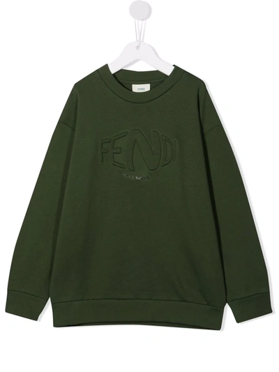Fendi Logo-embossed Cotton Sweatshirt In Green