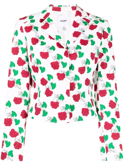 Pre-owned Moschino 2000s Floral Print Notched Lapels Blazer In 白色