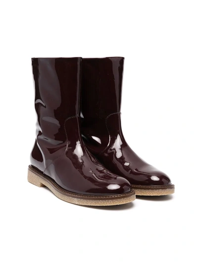 Bonpoint Kids' Polished-finish Boots In Brown