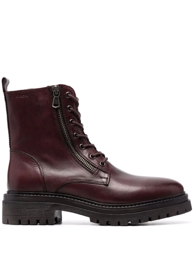 Geox Polished Leather Lace-up Boots In 红色