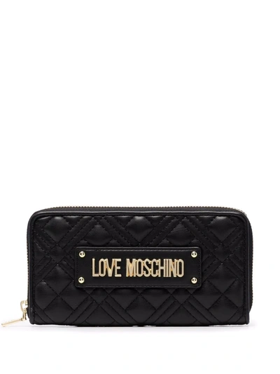 Love Moschino Logo标牌绗缝钱包 In 黑色