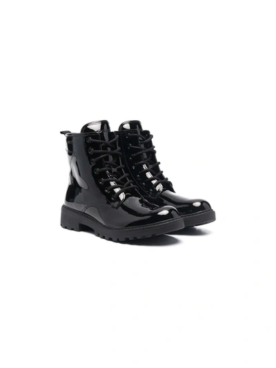 Geox Babies' Lace-up Ankle Boots In 黑色