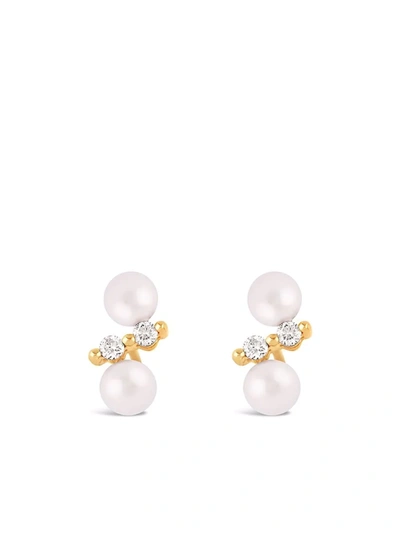 Dinny Hall 14kt Yellow Gold Shuga Double Pearl Diamond Stud Earrings In 金色