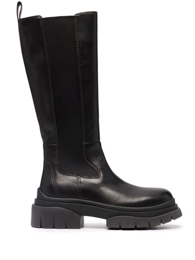 Ash Slip-on Leather Boots In Black