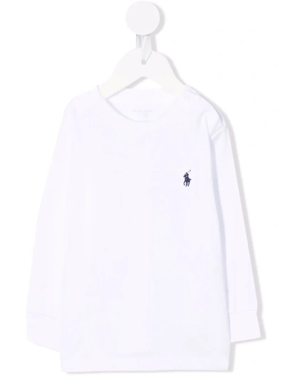 Ralph Lauren Babies' Embroidered Logo Long-sleeve T-shirt In 白色