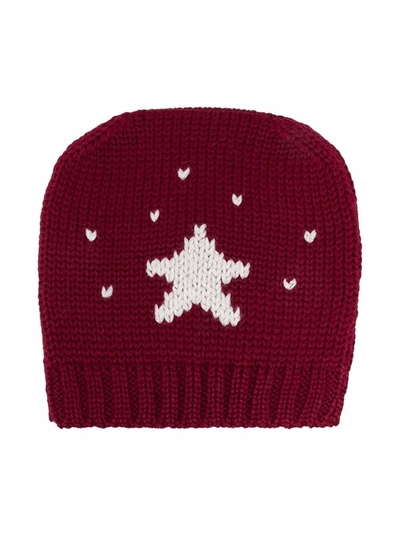 La Stupenderia Babies' Star Knitted Beanie In 红色