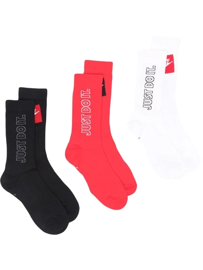 Nike Slogan-print Socks (pack Of 3) In 黑色