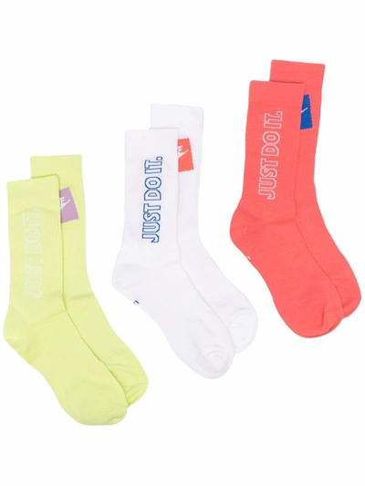 Nike Slogan-print Socks (pack Of 3) In 粉色