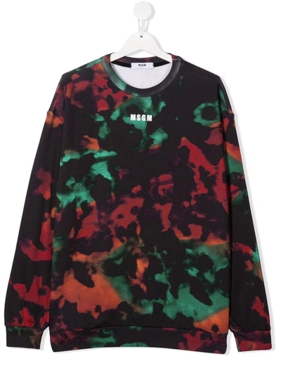Msgm Teen Tie Dye Print Sweatshirt In 黑色
