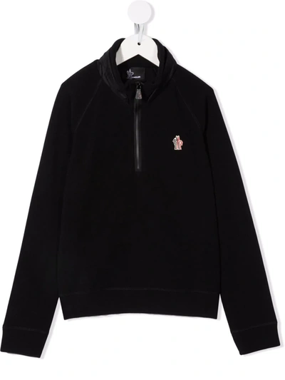Moncler Half-zip Logo-patch Pullover In 黑色