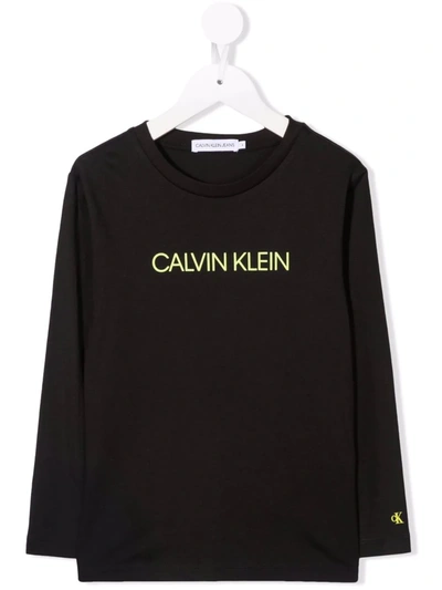 Calvin Klein Kids' Logo-print Long-sleeve Top In 黑色