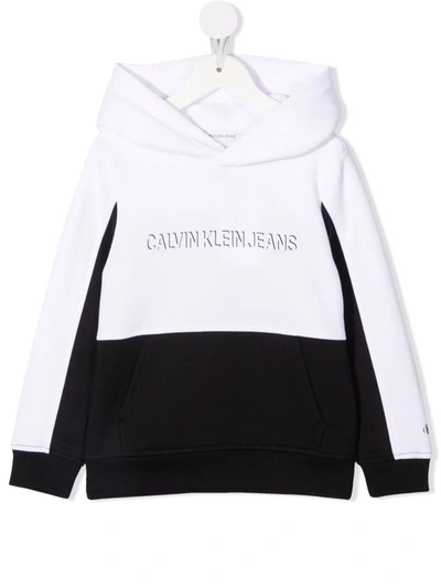 Calvin Klein Kids' Colour-block Logo-print Hoodie In 黑色