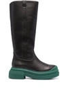 Stuart Weitzman Charli Leather Boots With Green Sole In 黑色