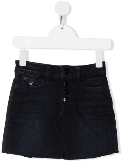 Calvin Klein Kids' Two-tone Denim Mini Skirt In 蓝色