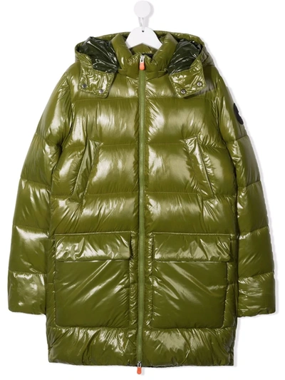 Save The Duck Kids' Hooded Padded Coat In 绿色