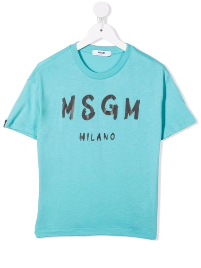 Msgm Logo-print Jersey T-shirt In 蓝色