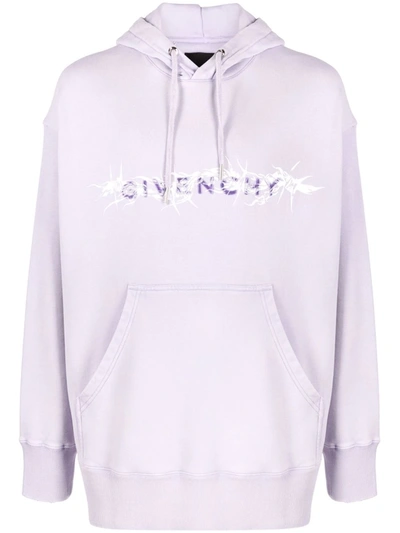 Givenchy Raised Logo Barbed Wire Graphic Hoodie In Lilac