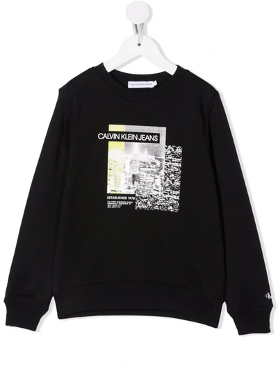 Calvin Klein Organic Cotton Graphic-print Sweatshirt In 黑色