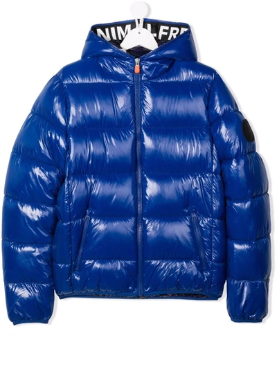 Save The Duck Teen Padded Zip-up Hooded Coat In 蓝色