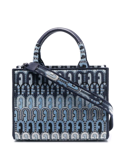 Furla Monogram Print Tote Bag In Blue