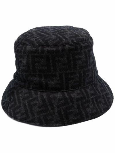 Fendi Monogram-print Wool Bucket Hat In Light Blue