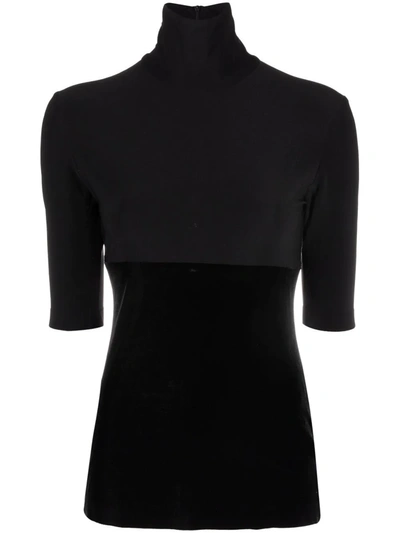 Norma Kamali Slim Fit Short Sleeve Turtleneck Top In Black