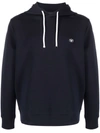 Emporio Armani Ribbed Navy Cotton Hoodie With Drawstring In 蓝色