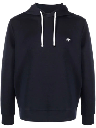 Emporio Armani Long-sleeved Logo Patch Hoodie In Blue