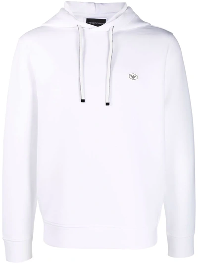 Emporio Armani Long-sleeved Logo Patch Hoodie In White