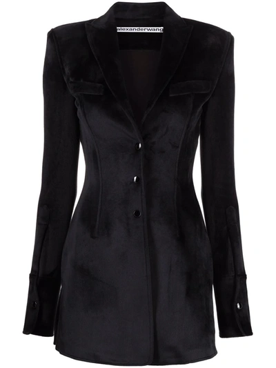 Alexander Wang Velvet-effect Single-breasted Blazer In 黑色