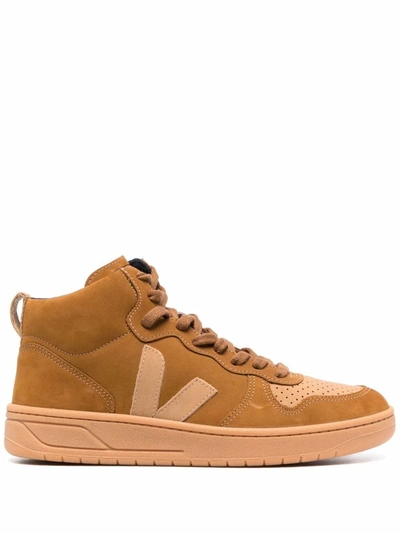 Veja V-15 Nubuck High-top Sneakers In Brown