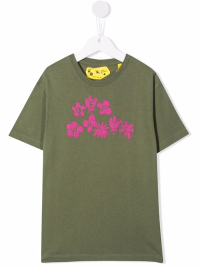 Off-white Flower Logo-print Cotton T-shirt In 绿色