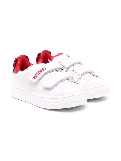Moschino Logo-print Touch-strap Leather Sneakers In 白色