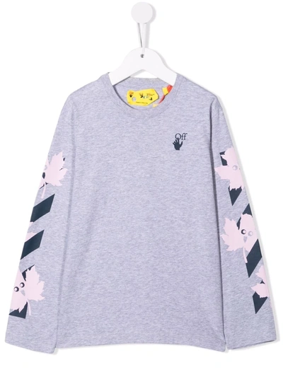 Off-white Kids' Marker Logo-print Cotton T-shirt In 灰色