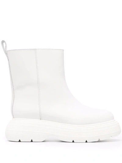 Gia Borghini Chunky Leather Ankle Boots In White