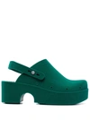 Xocoi Green Emerald Flocked Fabric Mules