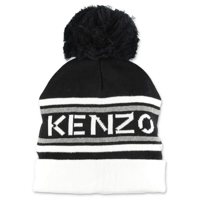 Kenzo Kids' Logo印花针织套头帽 In Black