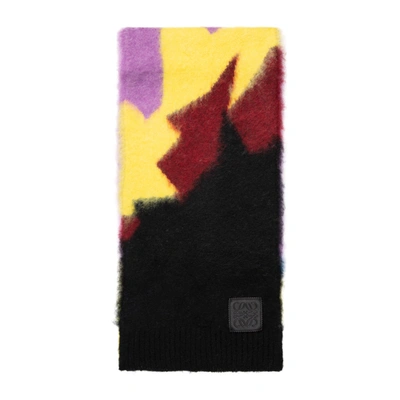 Loewe Intarsia Knit Wool-blend Scarf In Purple,black,yellow