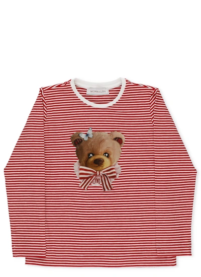 Monnalisa Striped Sweater With Teddy Bear In Multi