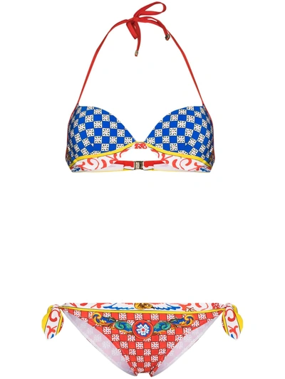 Dolce & Gabbana Carretto-print Bikini Set In Rot