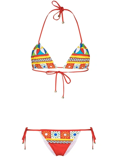 Dolce & Gabbana Geometric Print Triangle Bikini In Rot