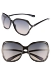 Tom Ford Anouk 60mm Geometric Sunglasses In Black/ Gradient Smoke