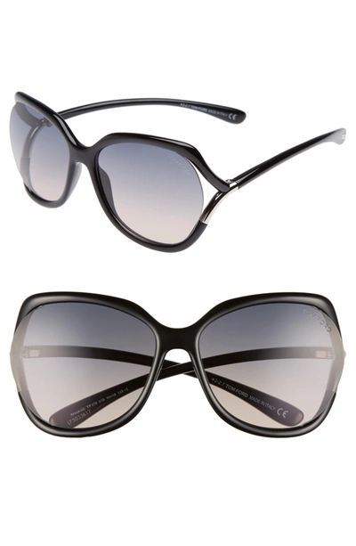 Tom Ford Anouk 60mm Geometric Sunglasses In Black/ Gradient Smoke