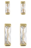 Nordstrom Rack Set Of 2 Baguette Stud Earrings In Clear- Gold